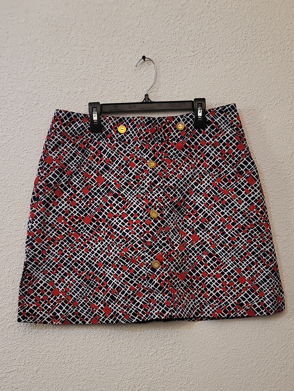 Sport Haley Womens Red Black White Patterned Button Front Mini Skirt Size 10